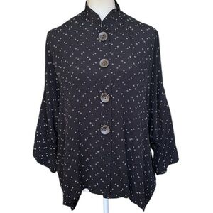 Pink Wheels Black Printed Lagenlook Japanese Style Lightweight Shirt Jacket  OS